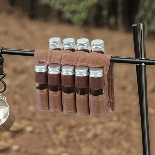 Camping Portable Seasoning Bag and Bottle Set - Brown Canvas